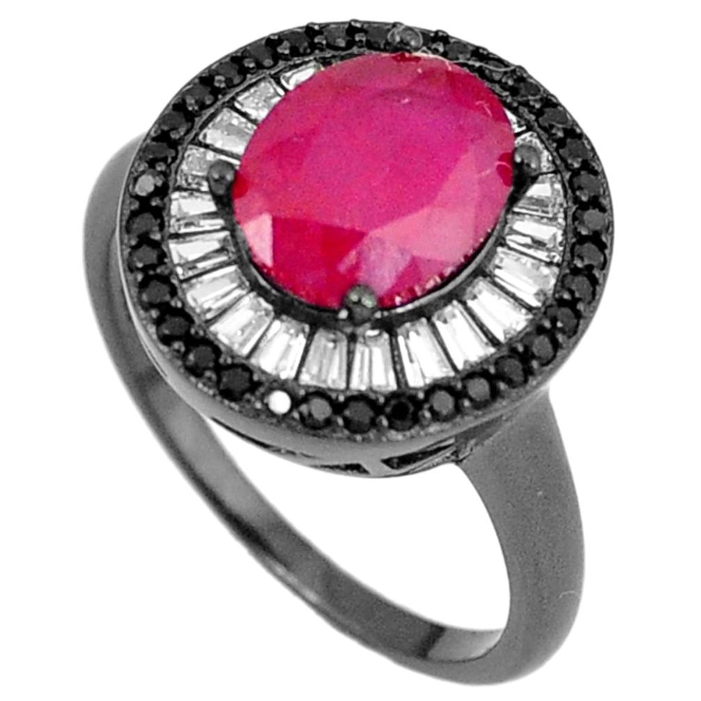 Red ruby quartz topaz black rhodium 925 sterling silver ring size 8.5 c25986