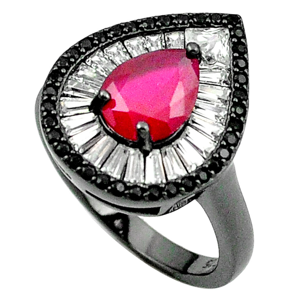 Red ruby quartz topaz rhodium 925 sterling silver ring jewelry size 8 c19264