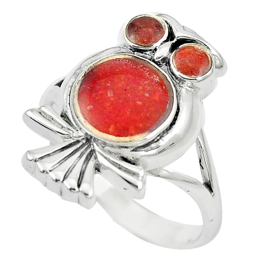 5.69gms red sponge coral enamel 925 silver owl ring jewelry size 7 a88568 c13476