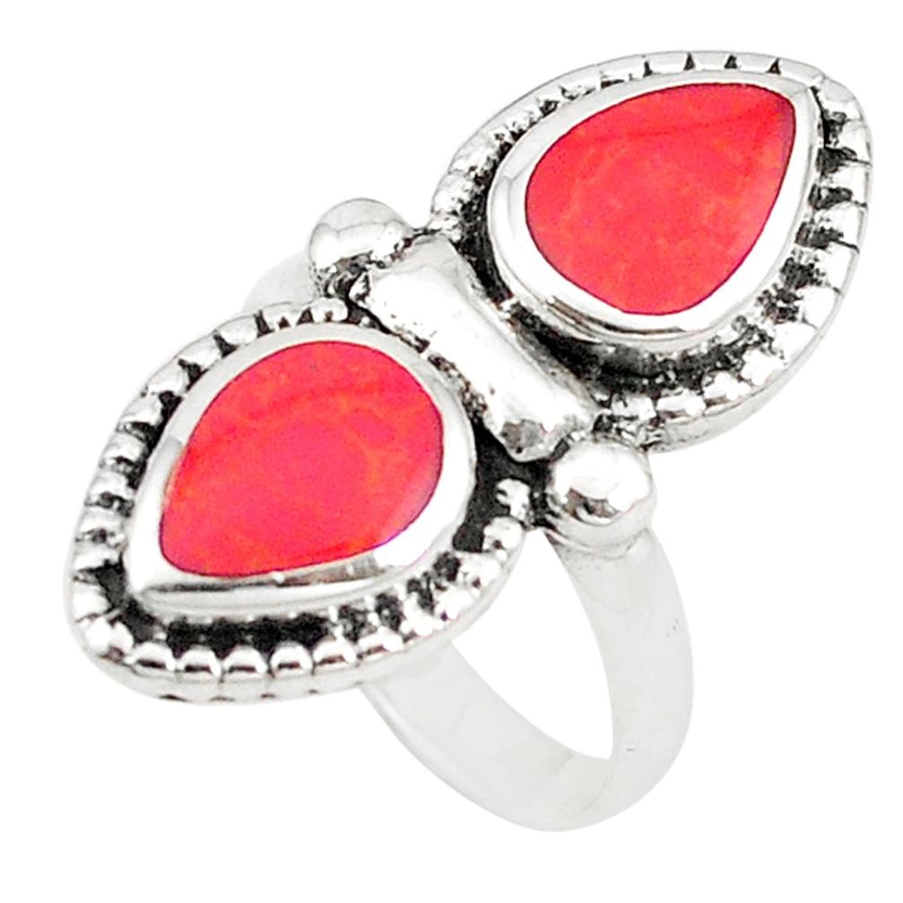 Red sponge coral enamel 925 sterling silver ring jewelry size 6.5 c22336