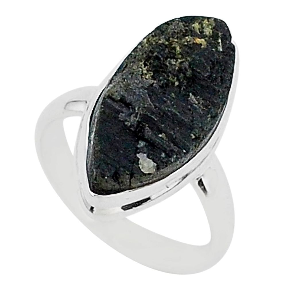 Release negativity black tourmaline raw 925 sterling silver ring size 8 r96652