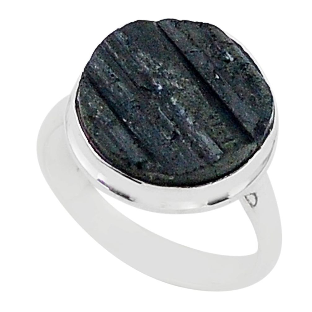 Release negativity black tourmaline raw sterling silver ring size 9 r96647