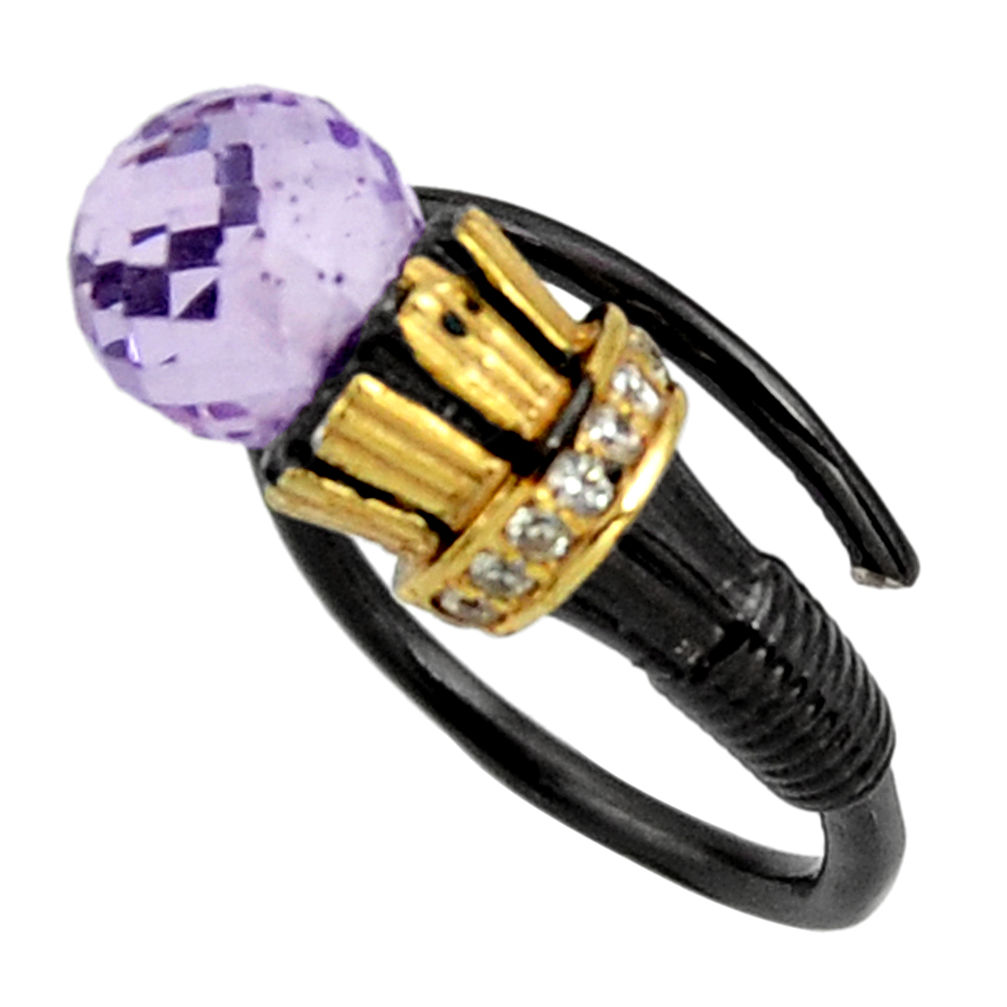 4.55cts rhodium natural amethyst 925 silver gold adjustable ring size 7 r25018