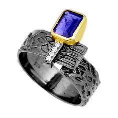 2.50cts rhodium natural iolite topaz silver gold adjustable ring size 10 y6209