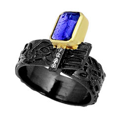 2.59cts rhodium natural iolite topaz silver gold adjustable ring size 8.5 y6211