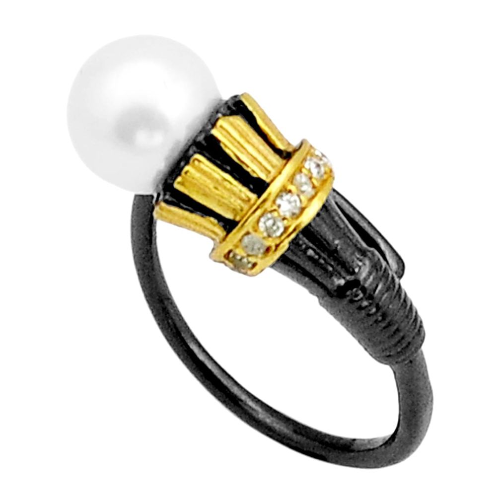 2.89cts rhodium natural pearl 925 silver gold adjustable ring size 7.5 y24175