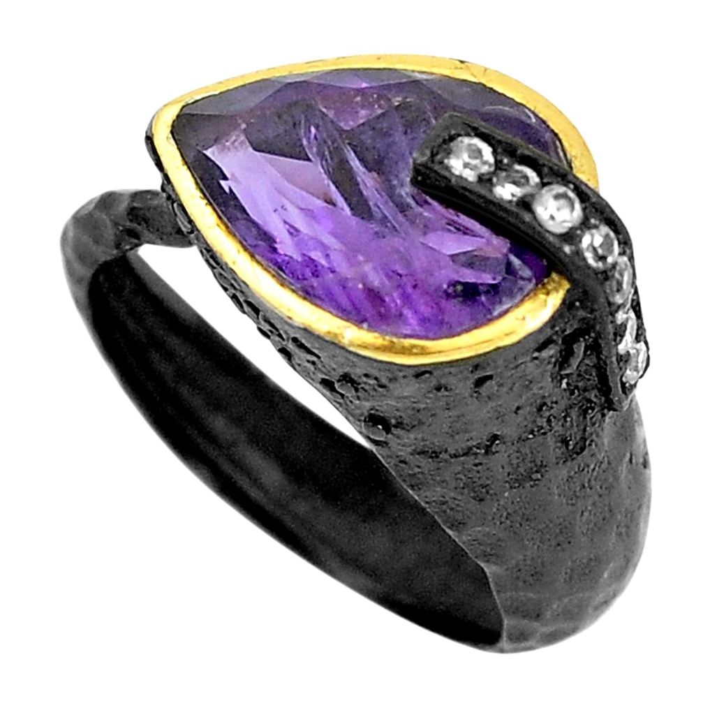 Rhodium natural purple amethyst silver sterling adjustable ring size 9 p43509