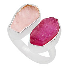 8.30cts ruby rose quartz rough rough 925 silver adjustable ring size 6 y93927