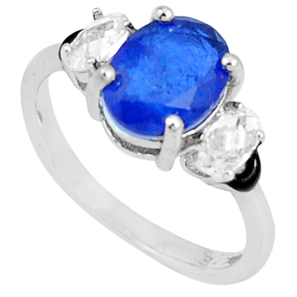3.93cts sapphire (lab) topaz enamel 925 silver solitaire ring size 7.5 c23606