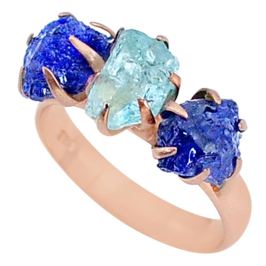 7.98cts sapphire aquamarine raw 14k rose gold handmade ring size 8 t34933