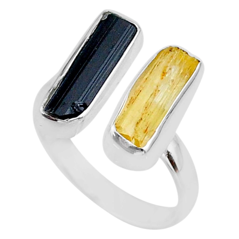 10.31cts scapolite tourmaline rough 925 silver adjustable ring size 8.5 t36695