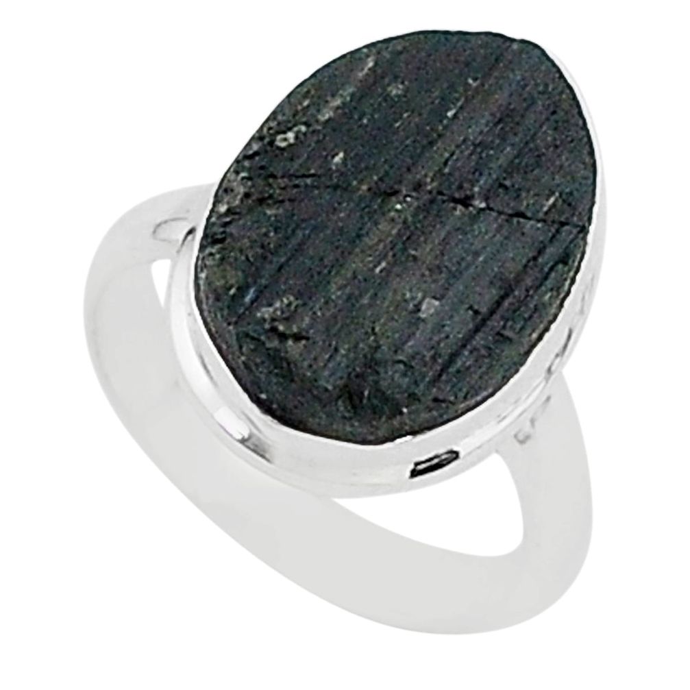 Schorl grounding black tourmaline raw 925 sterling silver ring size 7 r96665