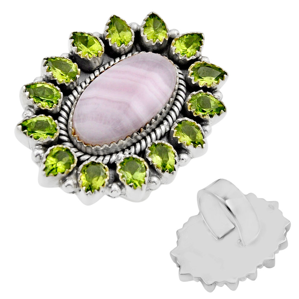 Scolecite high vibration crystal peridot silver adjustable ring size 7 c32838