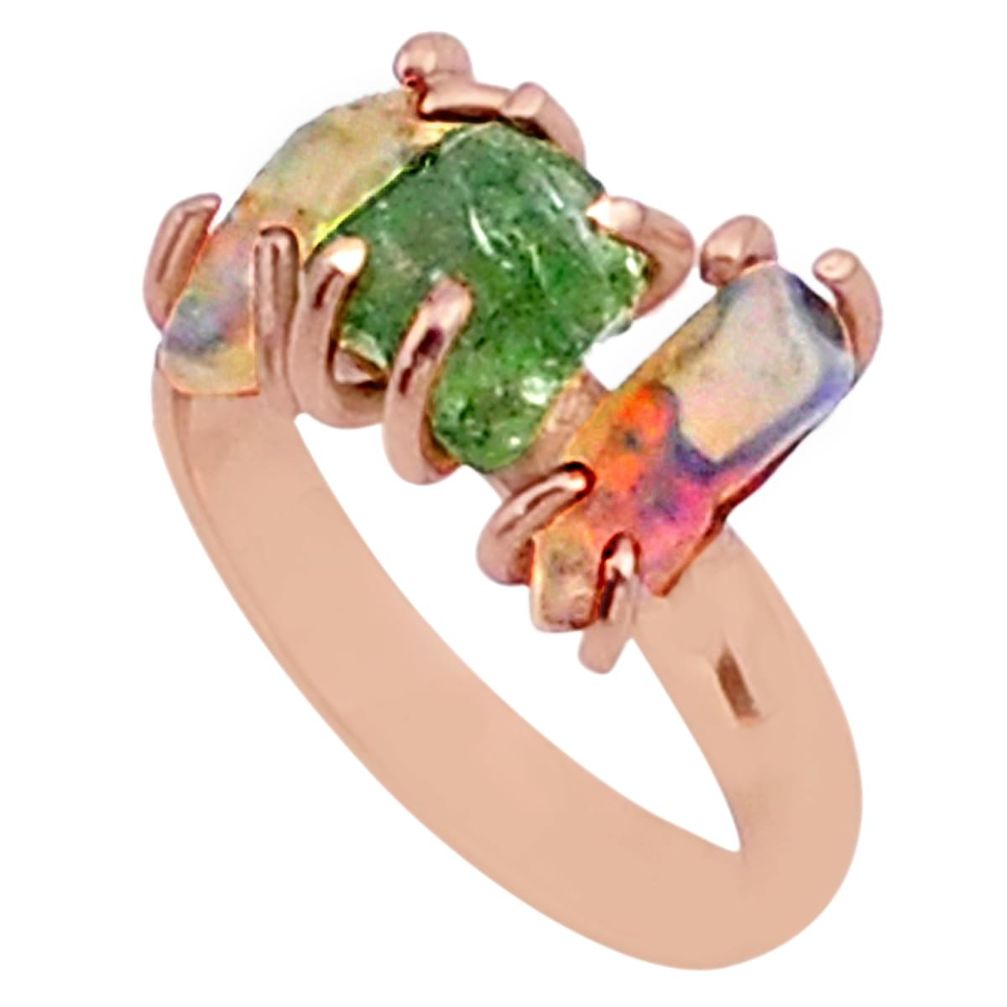 9.27cts 3 stone apatite ethiopian opal raw 14k rose gold ring size 7 t38012