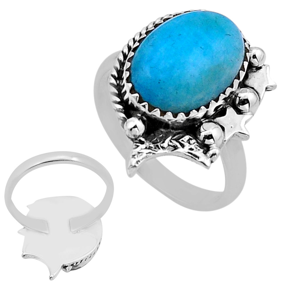 Silver 6.02cts back closed natural green peruvian amazonite ring size 7 n52771