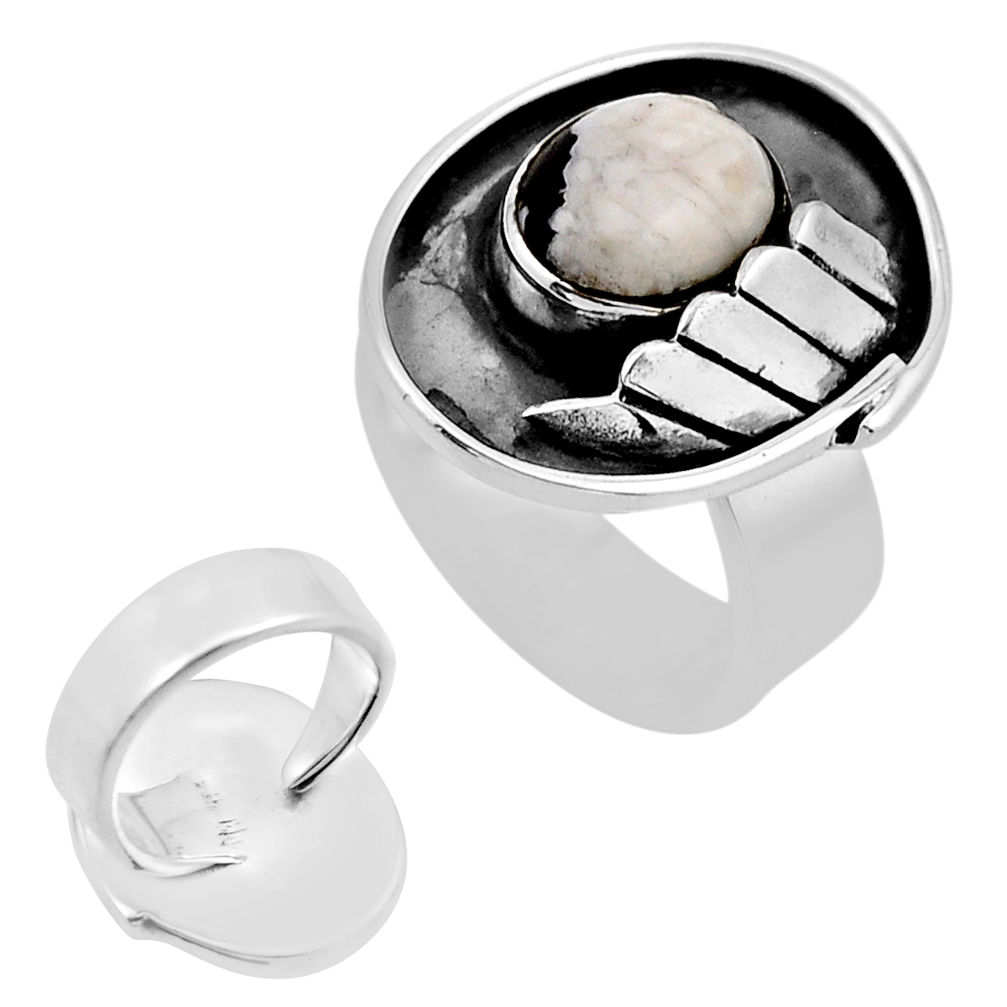 Silver 4.43cts back closed white buffalo turquoise adjustable ring size 6 c33488