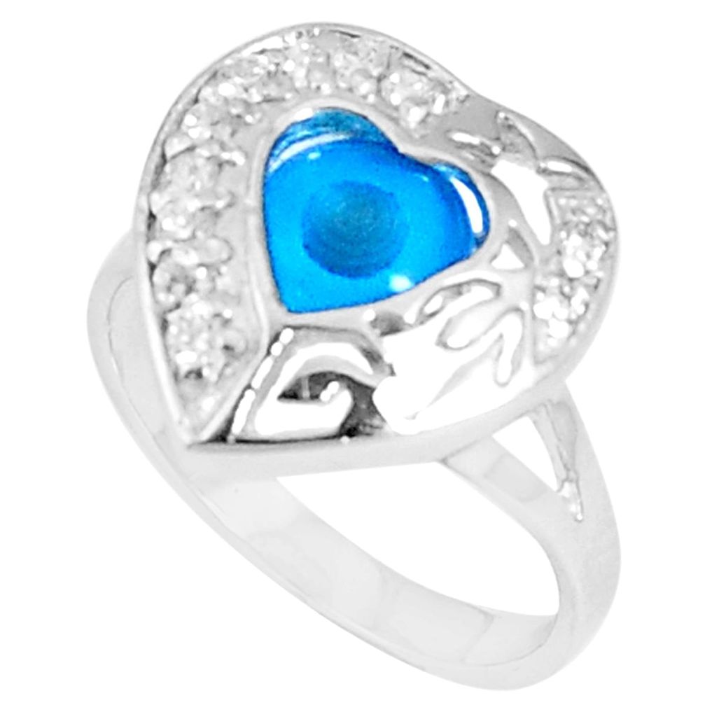 Silver 3.83cts blue evil eye talismans topaz heart ring size 6.5 a94792 c24899