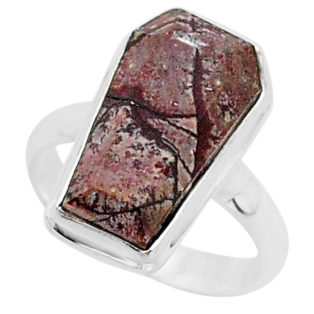 Silver 7.94cts coffin natural sonoran dendritic rhyolite ring size 7.5 r96109