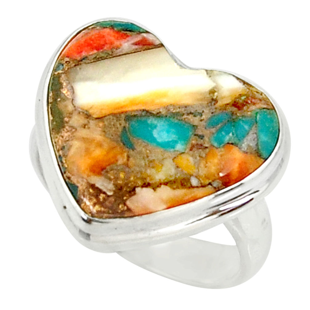 Silver heart spiny oyster arizona turquoise solitaire ring size 6.5 r34539
