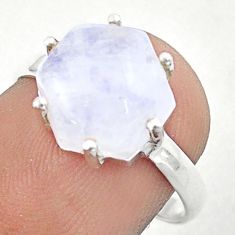 Silver 4.91cts hexagon natural rainbow moonstone solitaire ring size 7 u20379