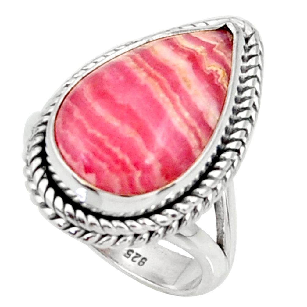Silver 10.33cts natural rhodochrosite inca rose solitaire ring size 6.5 r28013