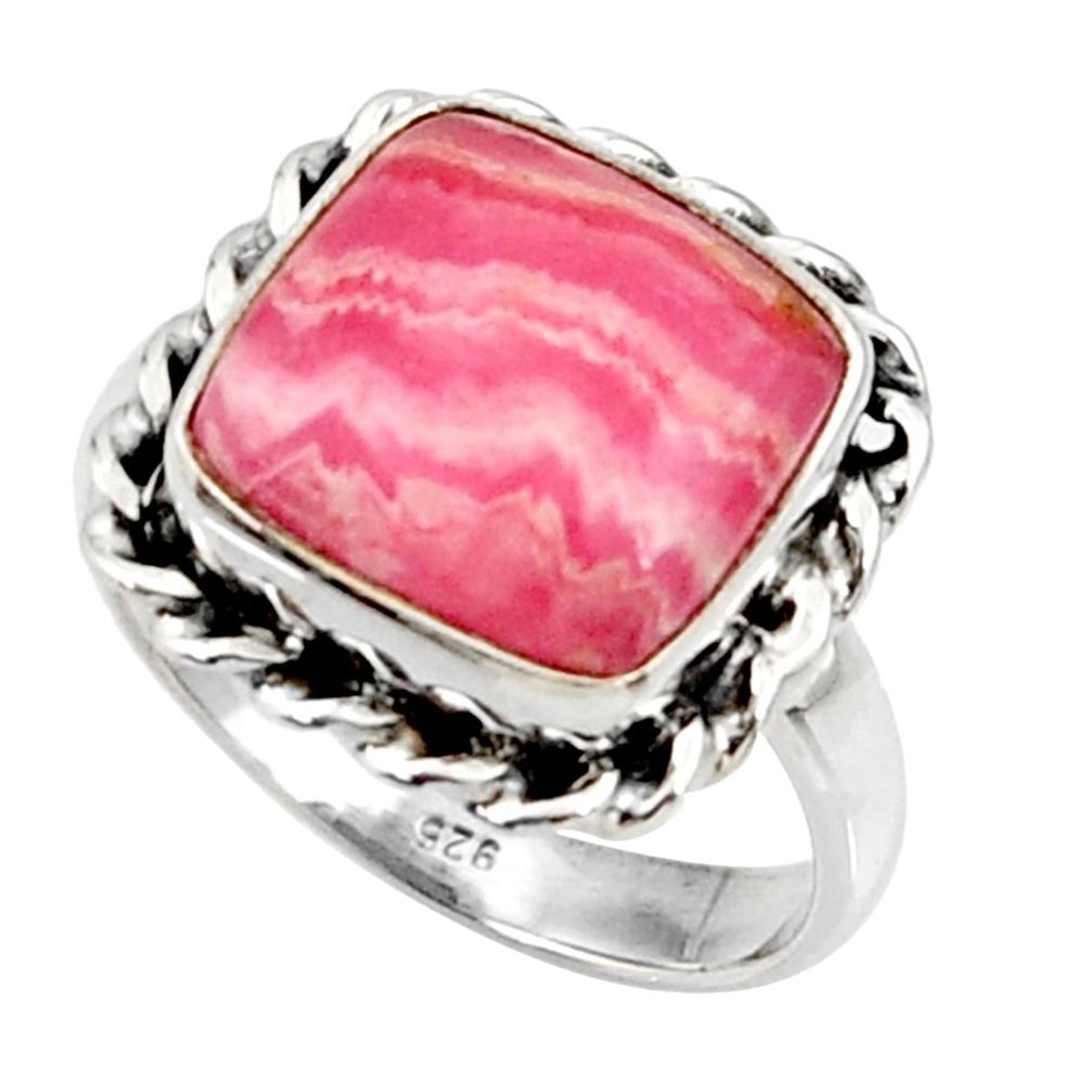 Silver 6.30cts natural rhodochrosite inca rose solitaire ring size 7.5 r28020