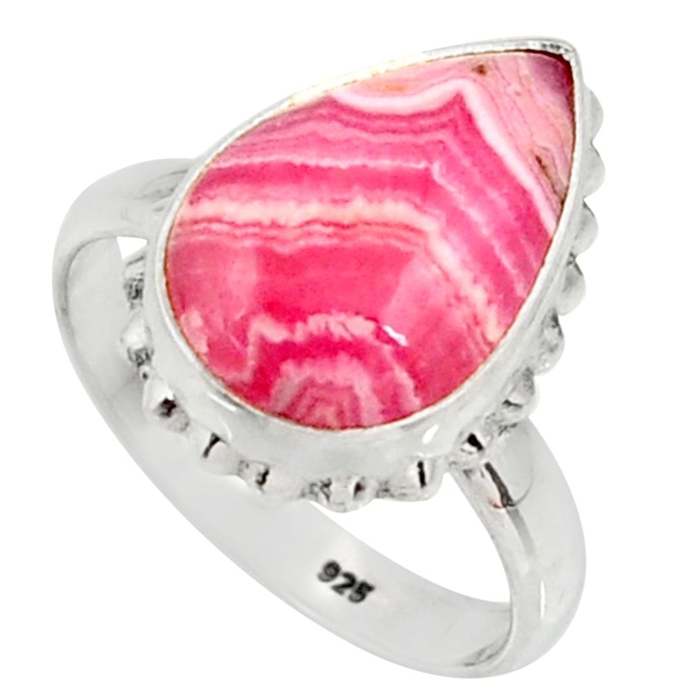 Silver 7.53cts natural rhodochrosite inca rose solitaire ring size 8 r28011