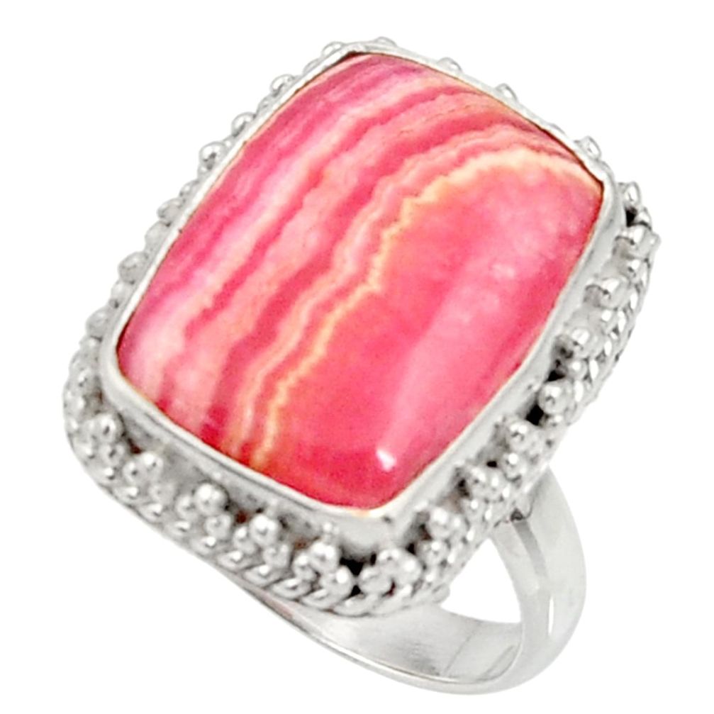 Silver 11.93cts natural rhodochrosite inca rose solitaire ring size 8 r28015