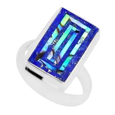 Silver 6.10cts solitaire abalone paua seashell lapis lazuli ring size 7 y52766