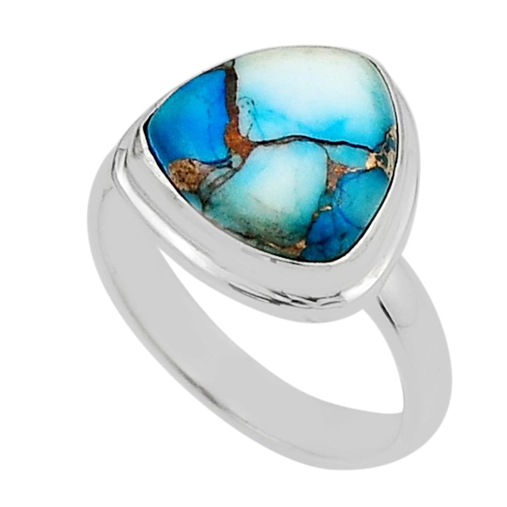 Silver 6.27cts solitaire kingman ice blue dahlia trillion ring size 7.5 n10208
