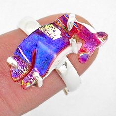 Silver 8.53cts solitaire multi color dichroic glass fish ring size 6.5 u57711