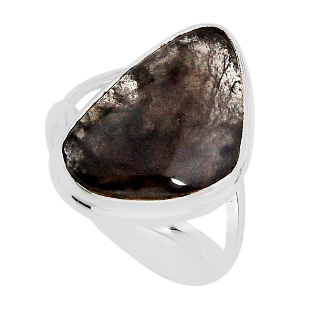 Silver Solitaire Natural Black Shungite Ring Jewelry Y77677 Gemexi