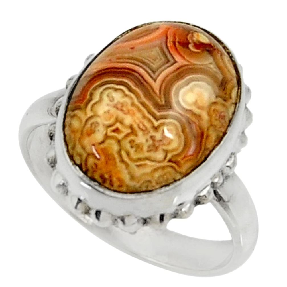 Silver solitaire 10.23cts natural mexican laguna lace agate ring size 8.5 r28314