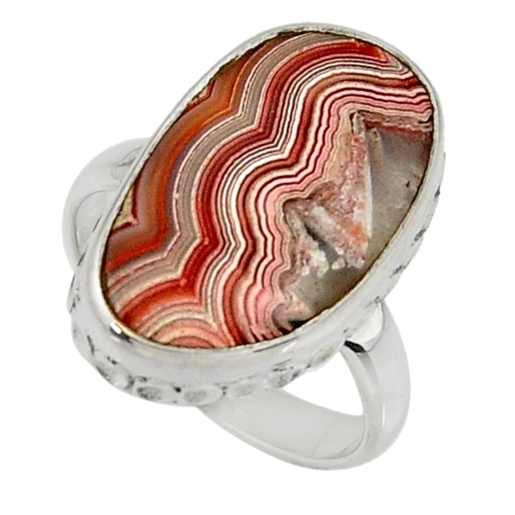 Silver solitaire 12.96cts natural mexican laguna lace agate ring size 8 r28324