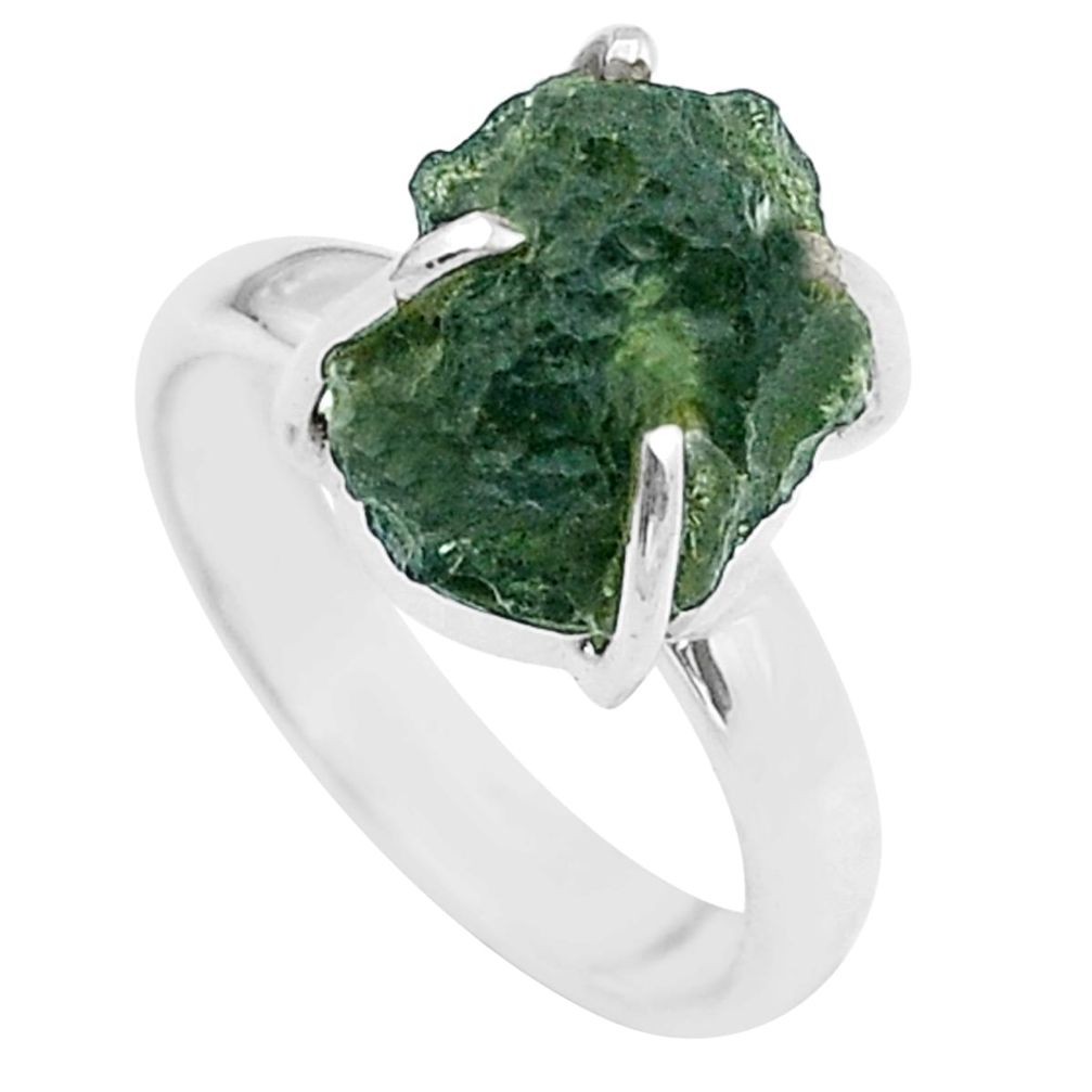 Silver 5.45cts solitaire natural moldavite (genuine czech) ring size 7 u62280