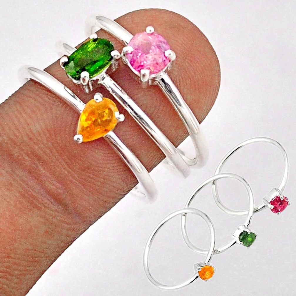 Silver 2.95cts stackable pink green yellow tourmaline 3 rings size 8.5 t87005