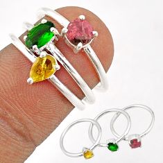 Silver 2.95cts stackable red green yellow tourmaline 3 rings size 5.5 t87024