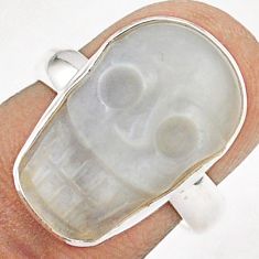 9.58cts skull carving natural ceylon moonstone 925 silver ring size 7 t90462