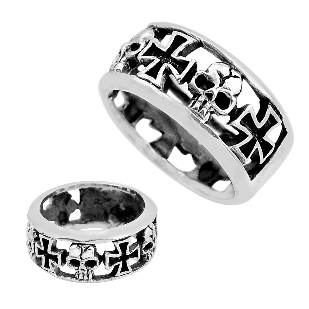 8.65gms skull indonesian bali style solid 925 silver band ring size 10 c33801