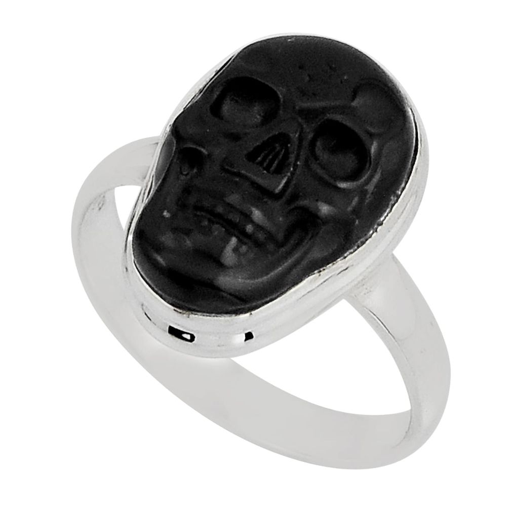 8.87cts skull natural black onyx 925 sterling silver ring jewelry size 9.5 n6671