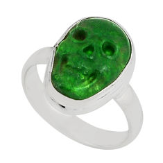 5.71cts skull natural green chalcedony 925 sterling silver ring size 6.5 n6668