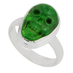 5.94cts skull natural green chalcedony 925 sterling silver ring size 7 n6673