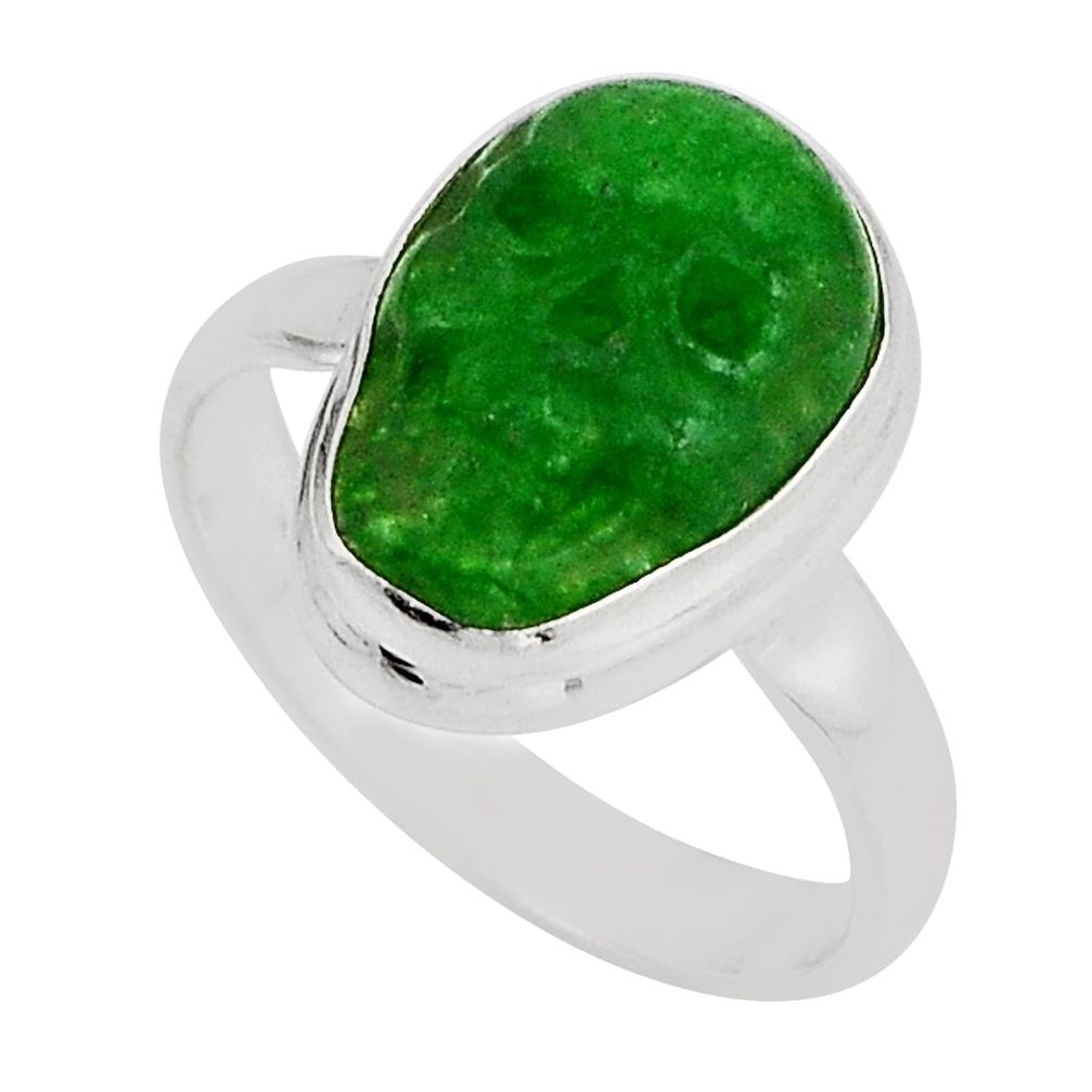 6.01cts skull natural green chalcedony fancy sterling silver ring size 8 n6674
