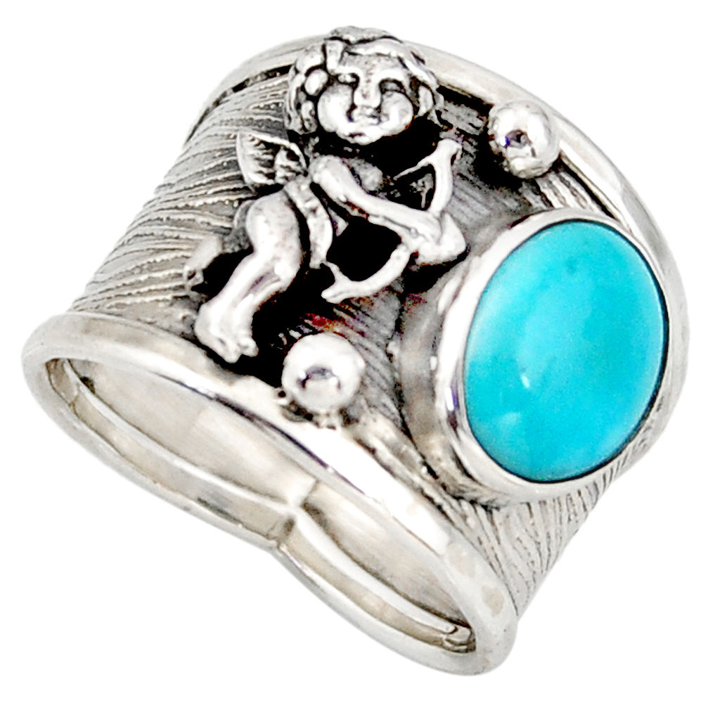 4.71cts sleeping beauty turquoise 925 silver angel solitaire ring size 7 d45887