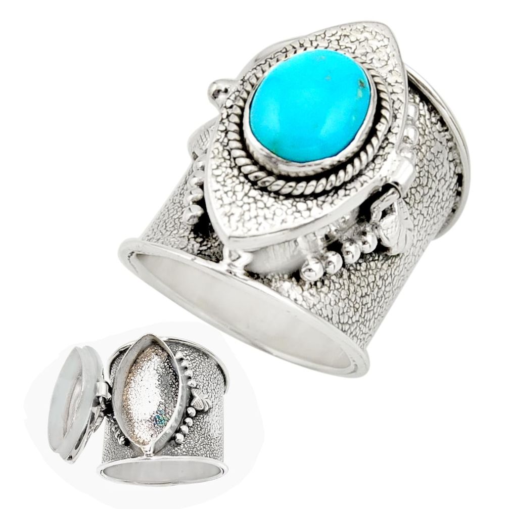 4.28cts sleeping beauty turquoise 925 silver poison box ring size 7.5 r26636