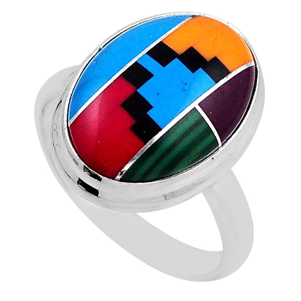 10.68cts sleeping beauty turquoise malachite onyx silver ring size 9.5 n22961