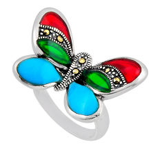 Sleeping beauty turquoise onyx marcasite silver butterfly ring size 5.5 y83353