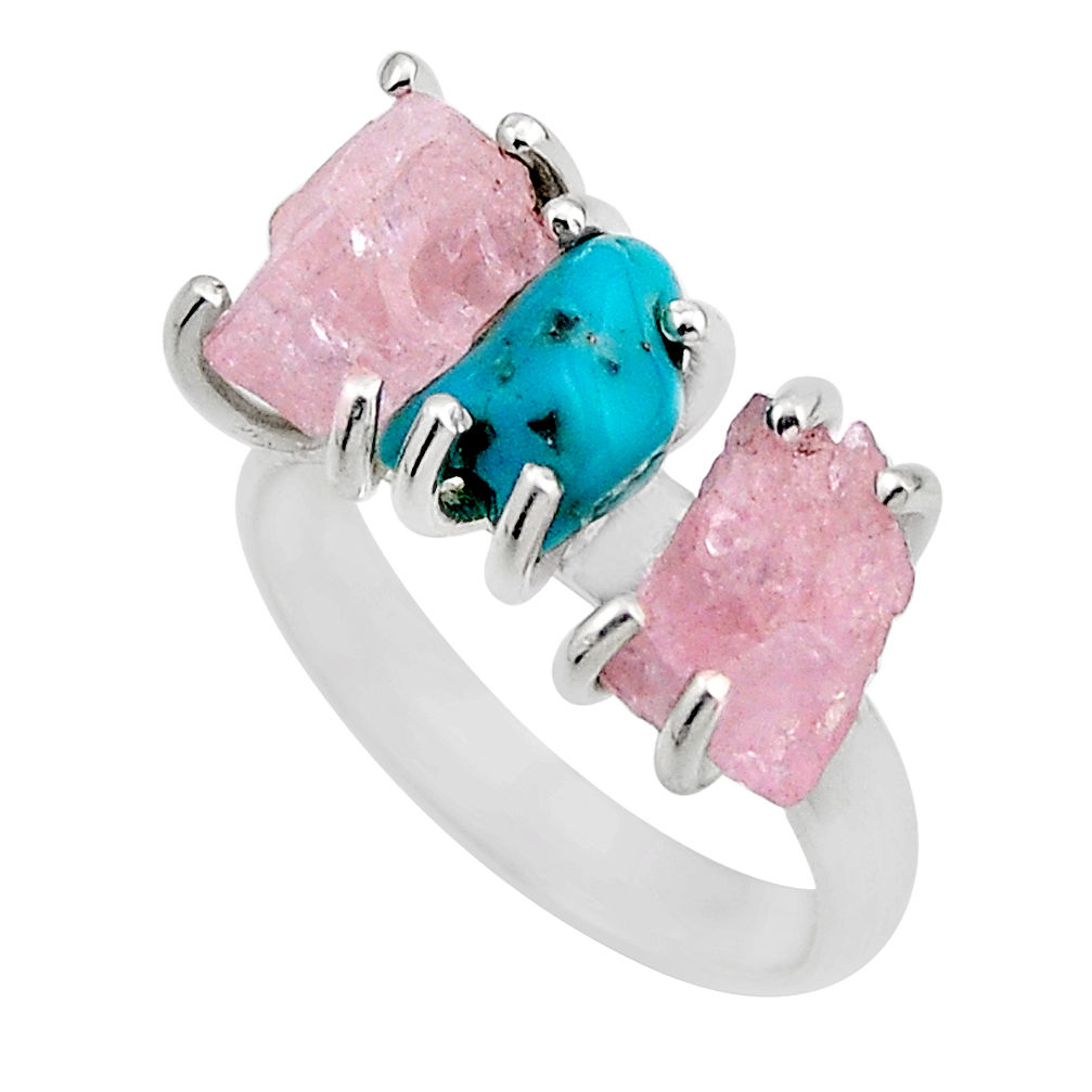 6.82cts sleeping beauty turquoise rose quartz rough silver ring size 6.5 y87328