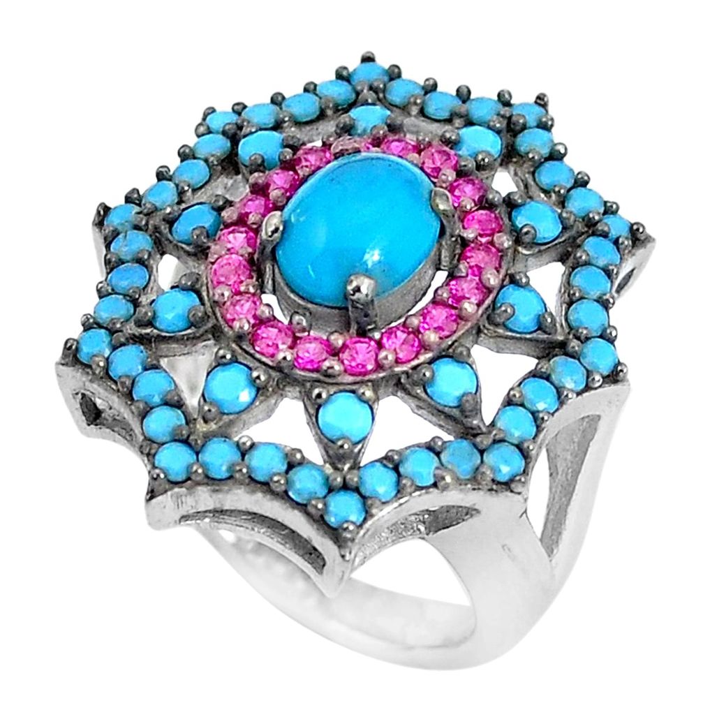 5.37cts sleeping beauty turquoise ruby (lab) 925 silver ring size 5.5 c23460