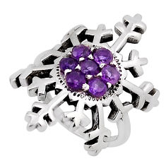2.26cts snowflake natural purple amethyst round 925 silver ring size 5 n34400